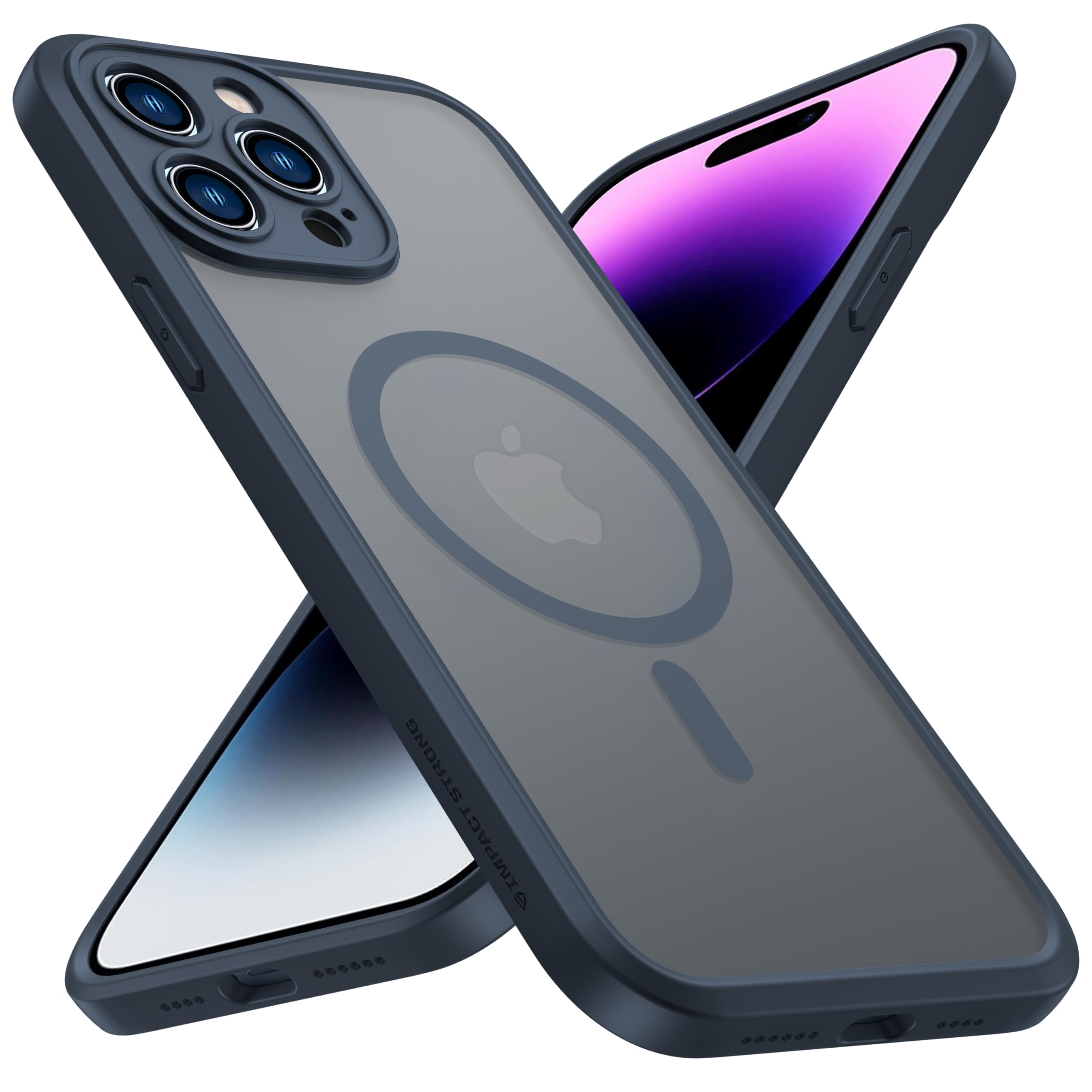 ImpactStrong Magnetic Guard Designed for iPhone 14 Pro Max Case [Camera Protection] [Military Grade Drop Tested] [Compatible with MagSafe] Slim Translucent Matte Phone Case (6.7") - Navy Blue