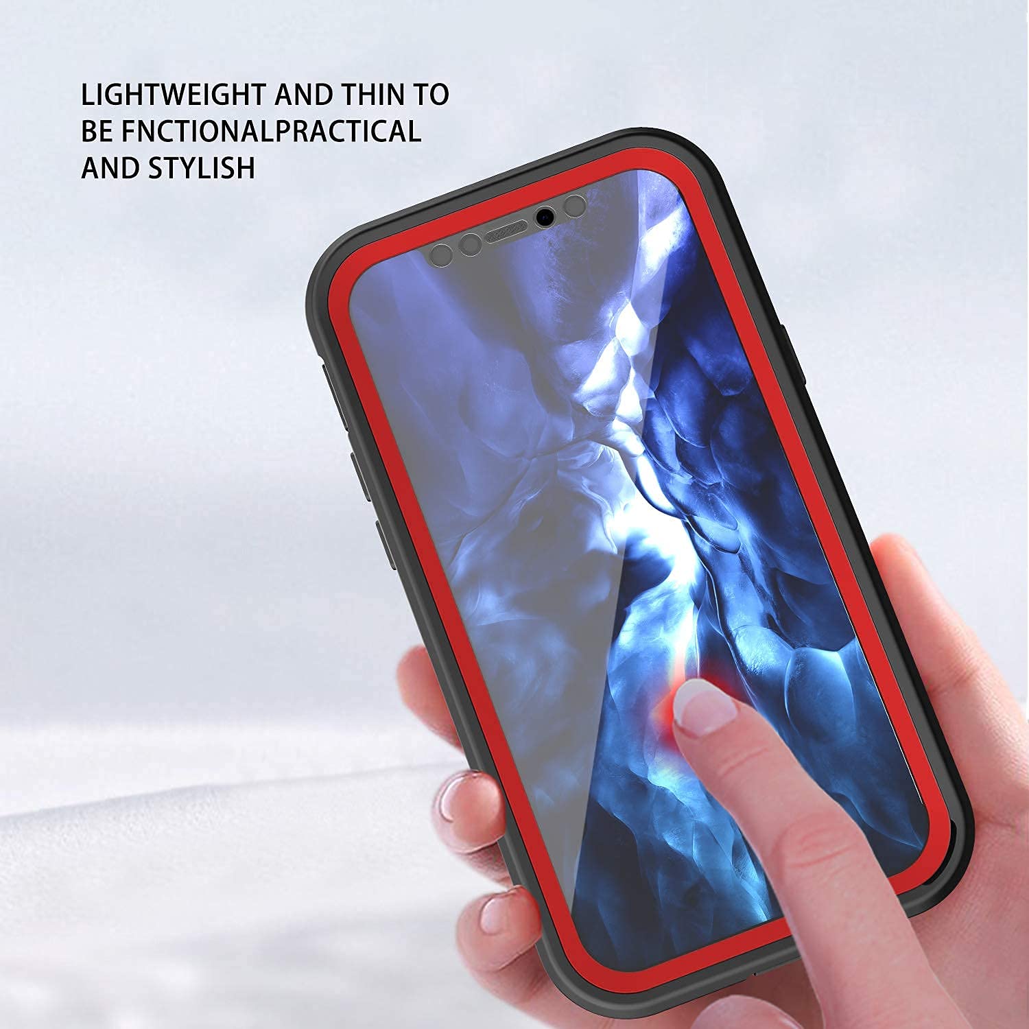 ImpactStrong Clear Case for iPhone 12/iPhone 12 Pro, Ultra Protective Case with Built-in Clear Screen Protector Full Body Cover (Red)
