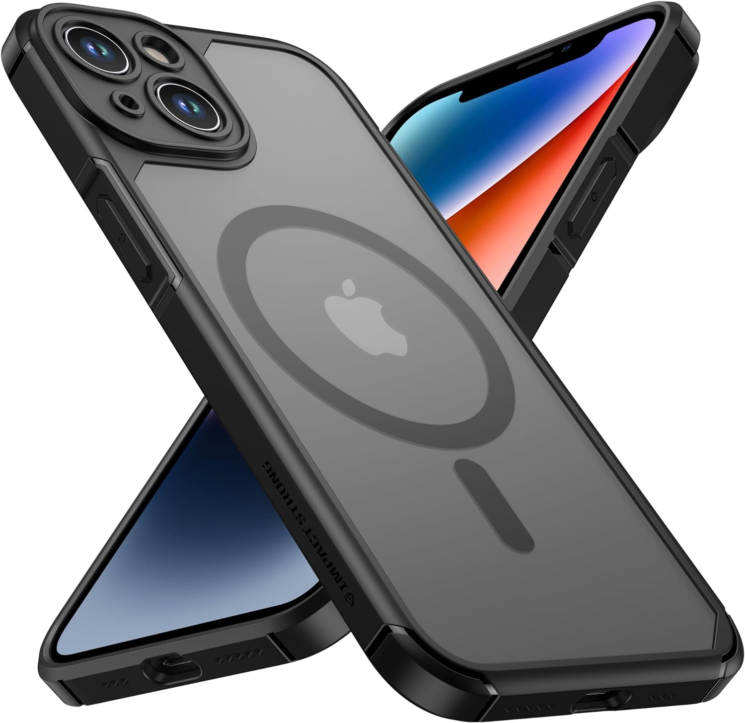 ImpactStrong Magnetic Guard Designed for iPhone 14 Case [Camera Protection] [Military Grade Drop Tested] [Compatible with MagSafe] Slim Translucent Matte Phone Case (6.1") - Black