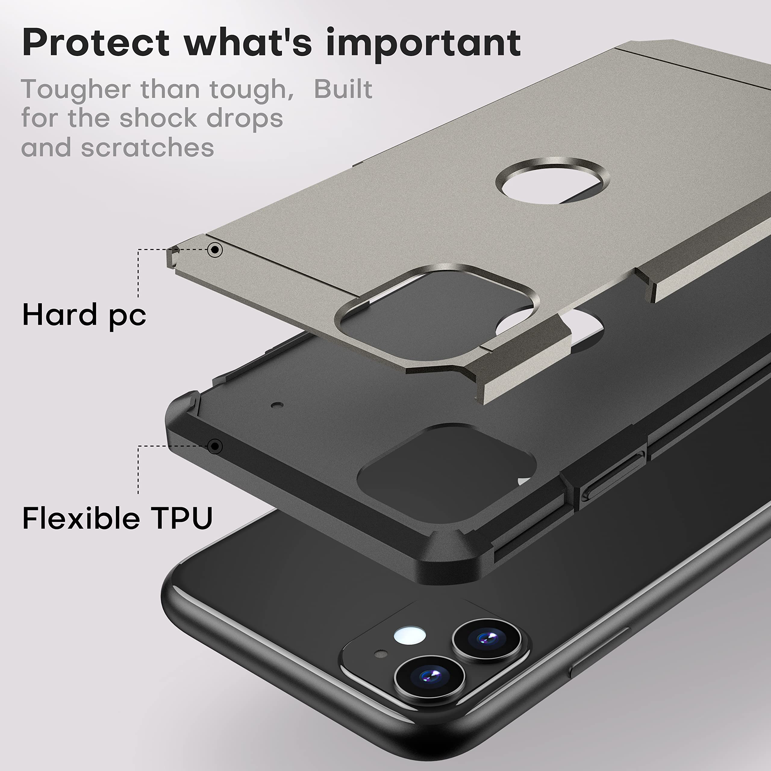 ImpactStrong Compatible with iPhone 11 Case, Heavy Duty Dual Layer Protection Cover Heavy Duty Case Designed for iPhone 11 - Gun Metal