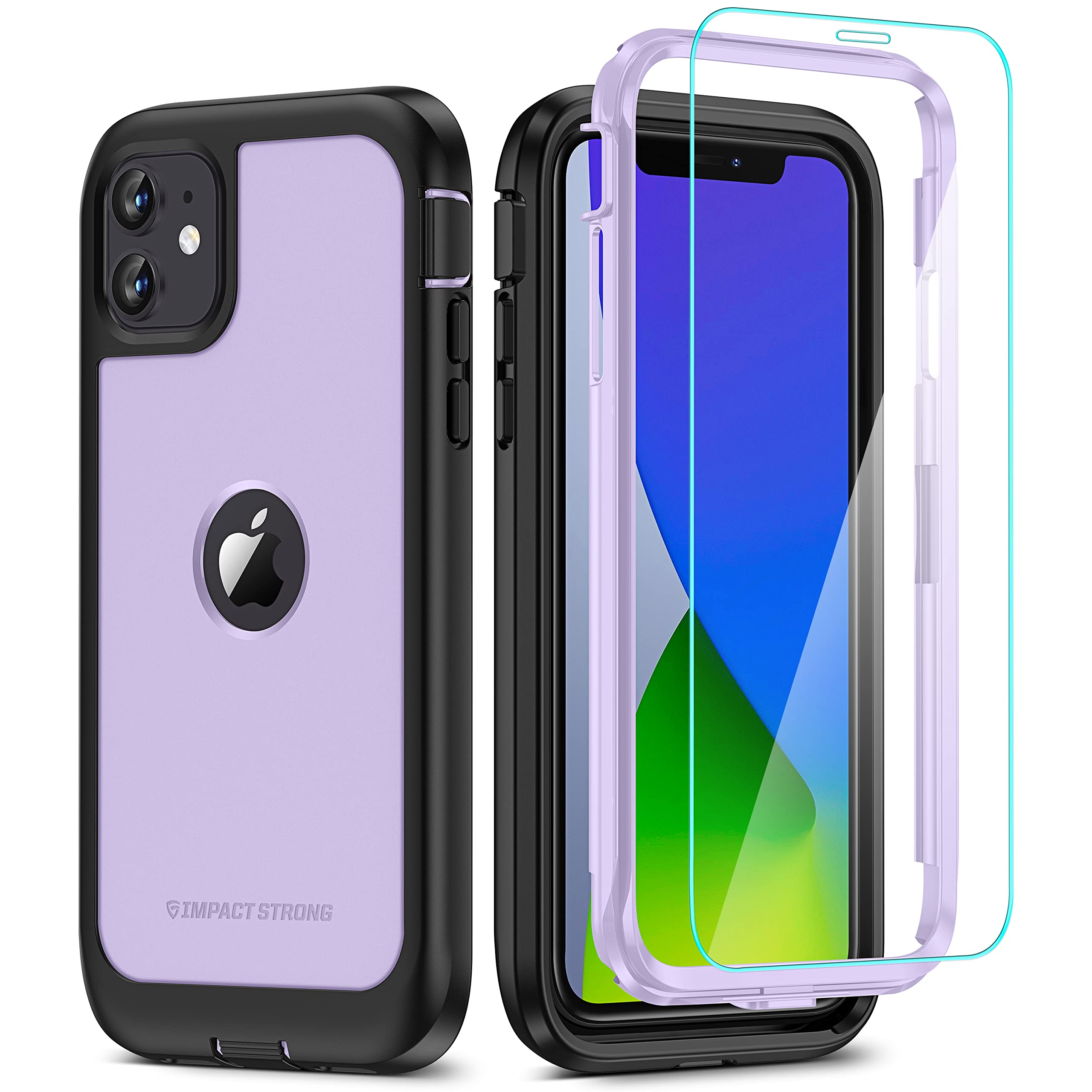 ImpactStrong Compatible with iPhone 11 Case, Full Body Heavy Duty Protective Case Full Body Cover Designed for iPhone 11 (2X Glass Screen Protector Included) - Mint/Clear